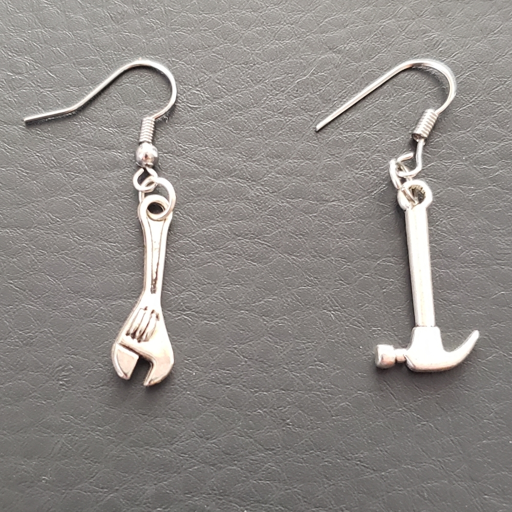 Hammer and wrench dangling earrings